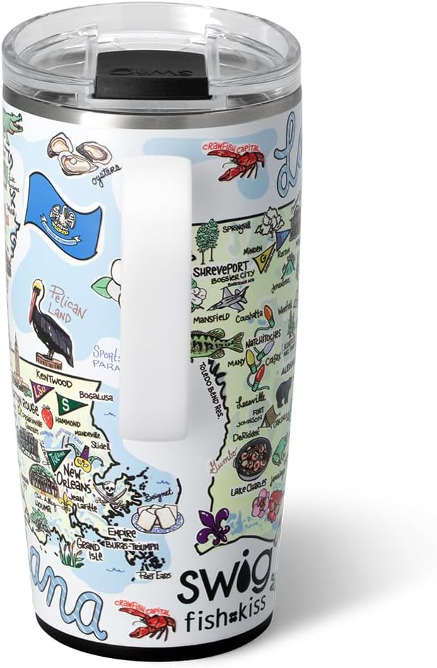 Swig Life 22oz Travel Mug, Insulated Tumbler with Handle and Lid, Travel Coffee Mug, Cup Holder Friendly, Stainless Steel 22 oz Tumbler, Reusable Insulated with Lid (Louisiana)