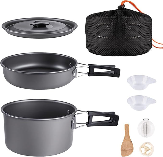 aiGear Camping Cookware Mess Kit, Non-Stick Camping Pan Pot Kettle, Lightweight Aluminum Camping Utensils, Collapsible Portable Camping Cooking Set for Outdoor Cooking Hiking Picnic