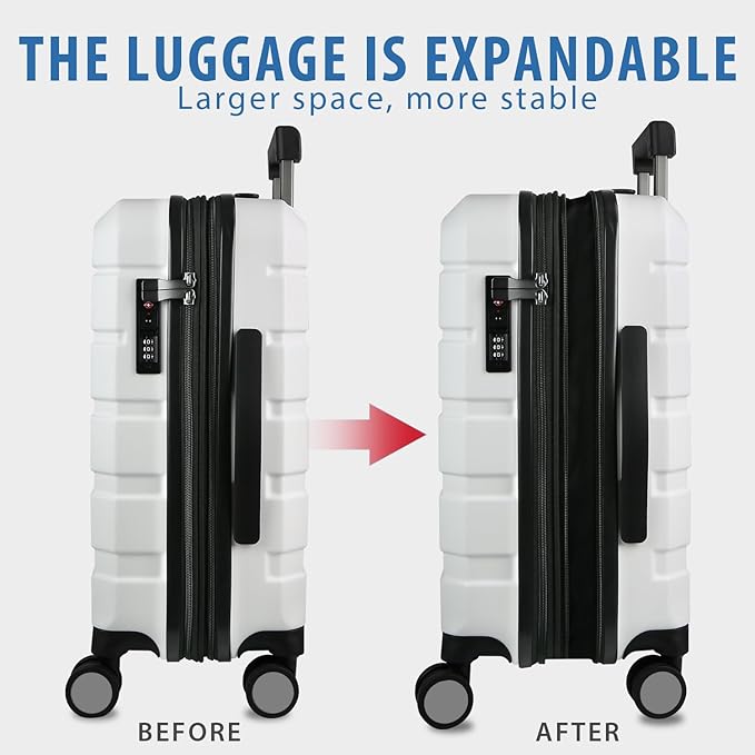 KROSER Hardside Expandable Carry On Luggage with Spinner Wheels & Built-in TSA Lock, Durable Suitcase Rolling Luggage with USB Port, Carry-On 20-Inch, White