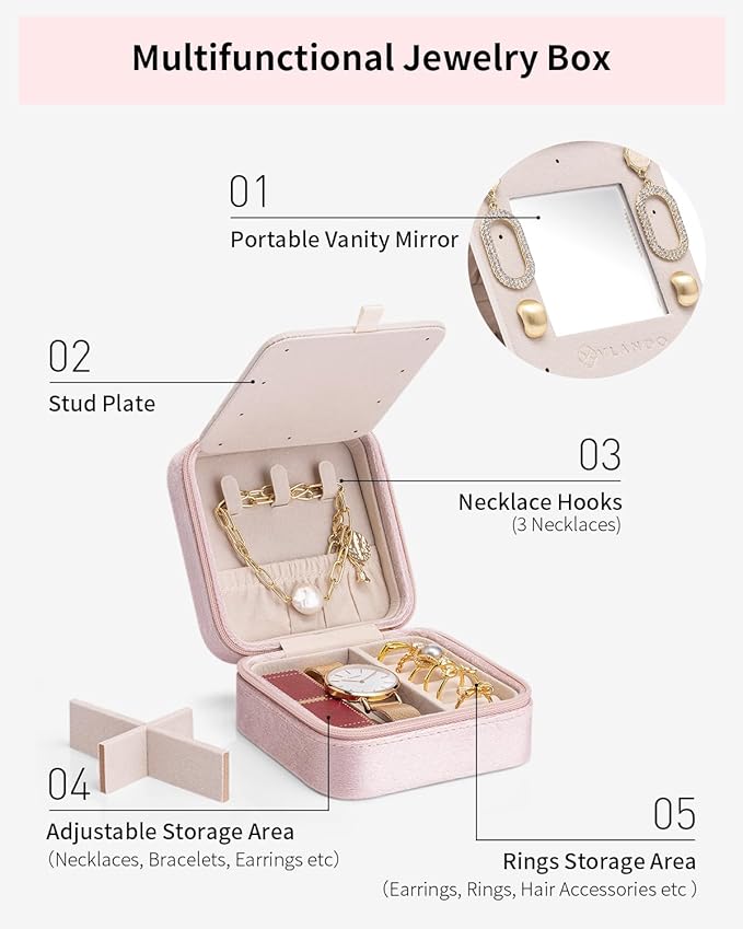 Vlando First Mothers day Gifts for New Mom, M Initial Travel Jewelry Case, Small Jewelry Travel Case, Personalized Travel Mini Jewelry Case, Birthday Gifts for Women Mom Grandma - Letter M, Pink