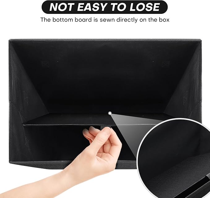 Large 22 Quart Linen Fabric Foldable Storage Bin Cube Organizer Basket with Flip-Top Lid & Handles, Clothes Blanket Box for Home, Office, Closet, Black, 4 Pack 14.6 x 9.5 x 9.5”