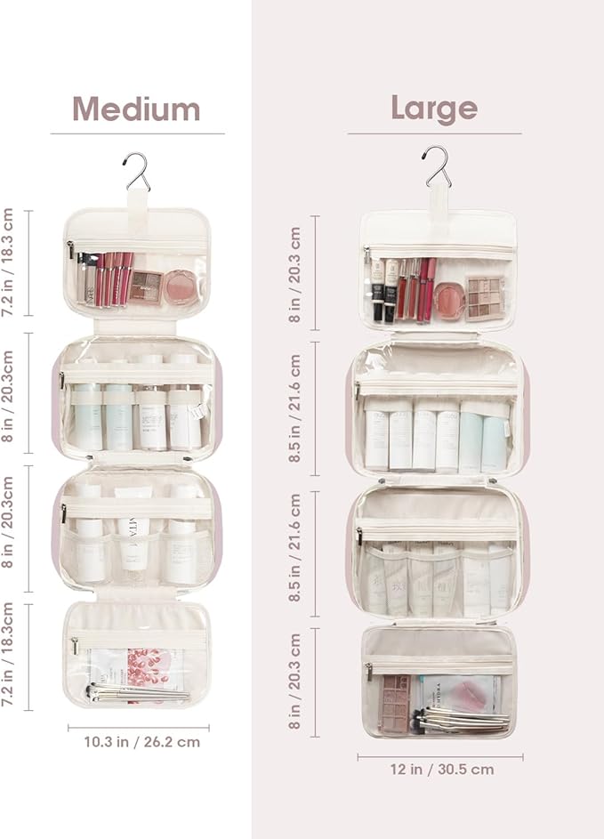 Narwey Hanging Toiletry Bag for Women Travel Makeup Bag Organizer Toiletries Bag for Travel Size Essentials Accessories Cosmetics (Dusty Rose (Medium))
