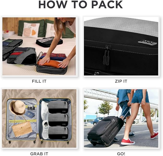 Large Packing Cubes for Travel - 5pc Large Size Travel Packing Cubes for Suitcases - Lightweight Luggage Organizer Bags