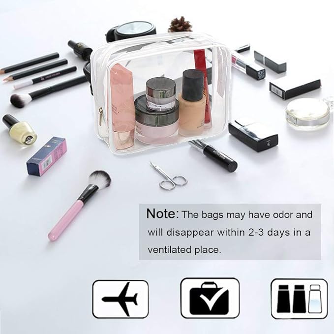 APREUTY Clear Makeup Bags, TSA Approved 6Pcs Cosmetic Makeup Bags Set Clear PVC with Zipper Handle Portable Travel Luggage Pouch Airport Airline Organization (White)