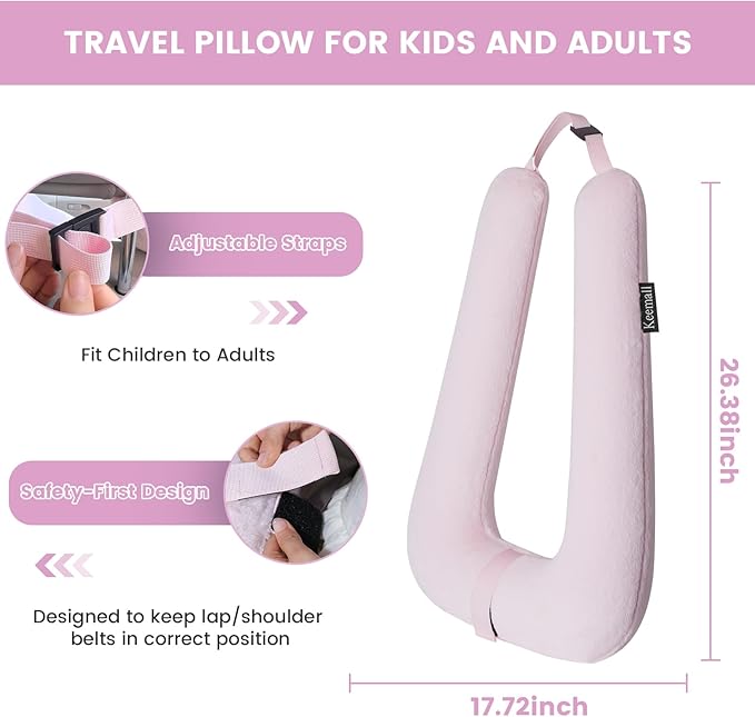 Car Pillow for Kids, Professional Inflatable Kids Car Pillow for Sleeping Carseat Travel - Safe, Reliable - Inflatable Travel Pillows for Kid Adult Car Seats Pink