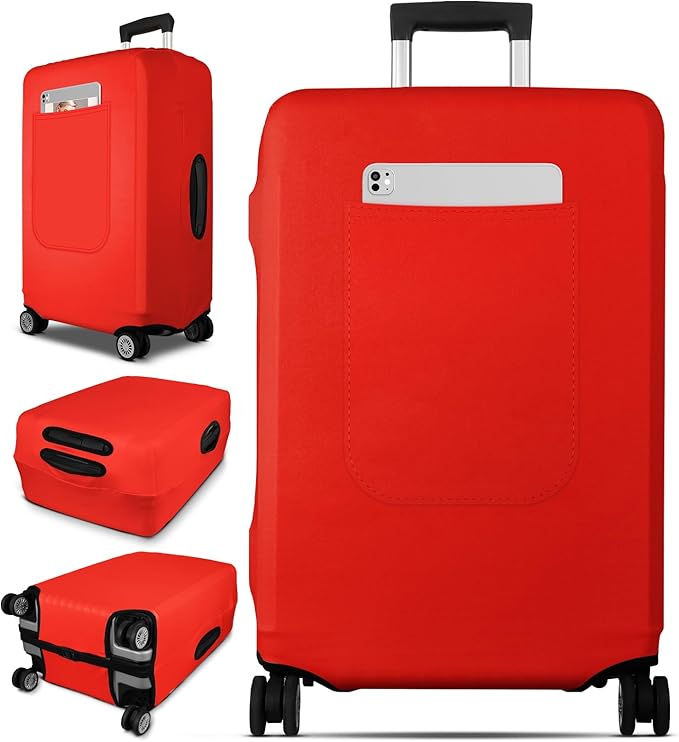 Slohif Luggage Cover for Suitcase Tsa Approved Protector - Luggage Sleeve Suit Case Cover Travel Stretch Large Baggage Case Protective Washable Fit 29-30 Inch Red