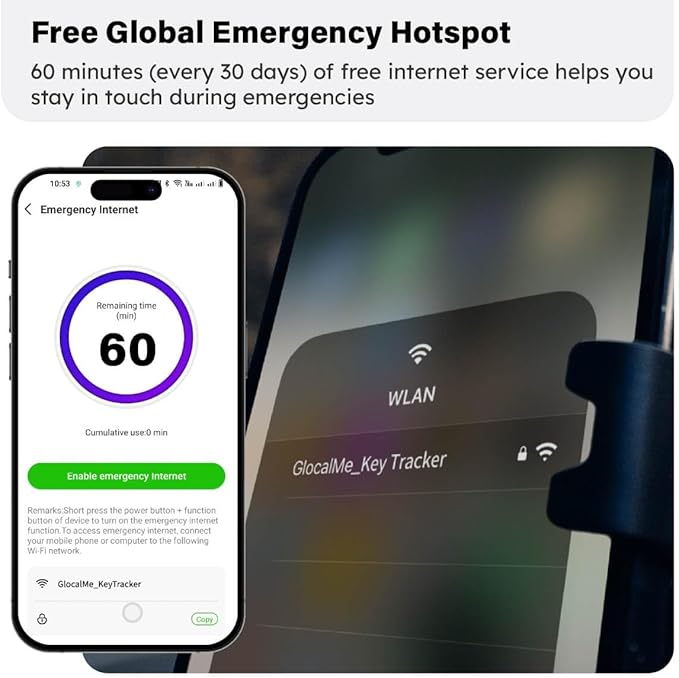 GlocalMe KeyTracker Global GPS Tracker for Luggage, Vehicles, Car, Kids, Wordwide Positioning Unlimited Distance Item Finder, Real Time Tracking with 6 Location Technologies