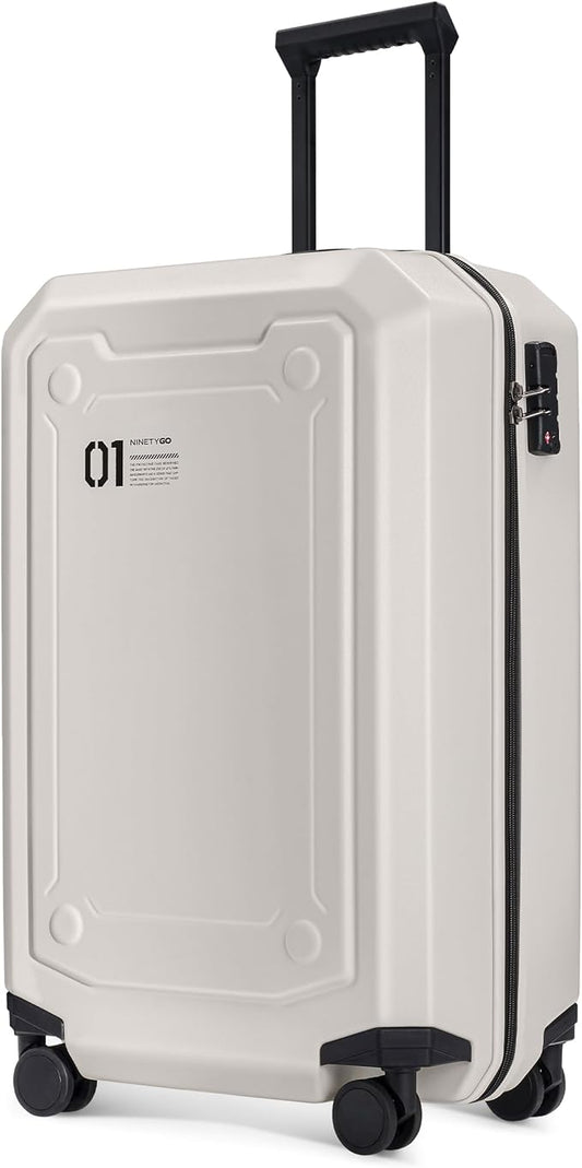 NINETYGO Carry On Luggage 22x14x9 Airline Approved, Carry On Suitcase with Smooth Double Spinner Wheels, Hard Shell PC+ABS Suitcase Carry-On, Lightweight Travel Luggage, TSA Approved (White, Sahara)
