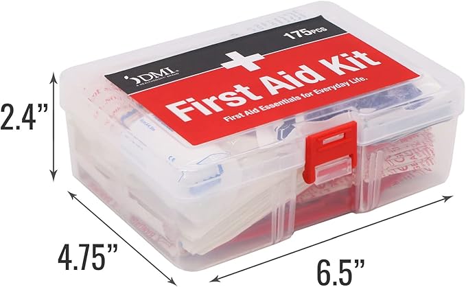 DMI 175-Piece First Aid Kit for Minor Injuries, Cuts and Scrapes, All-Purpose, Portable and Convenient, Includes Bandages, Injury Treatment, Dressings, and Instruments, HSA & FSA Eligible