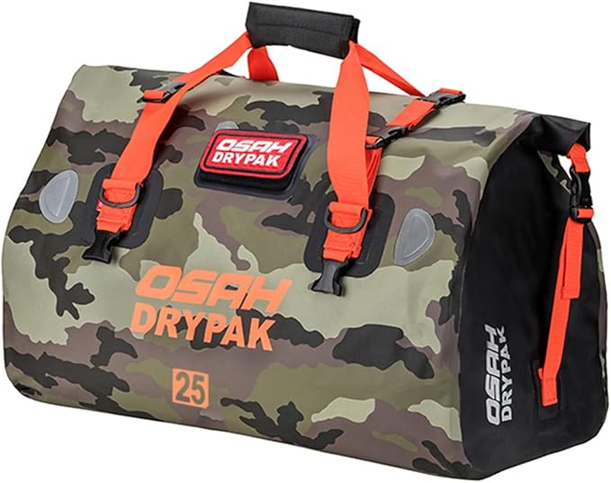 Waterproof Duffel& Luggage Bag - Motorcycle Dry Bag Tail Saddle Bags with Roll Top Closure,Large Storage Space,for Camping, Kayaking, Fishing & Traveling(Jungle, 25L)