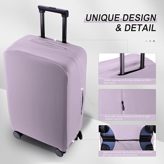 Travel Luggage Cover Suitcase Protector Scratch-Resistant Fit 19-31 Inch Suitcase, Not Included Suitcase (Lavender Purple, M(24-25 inch))