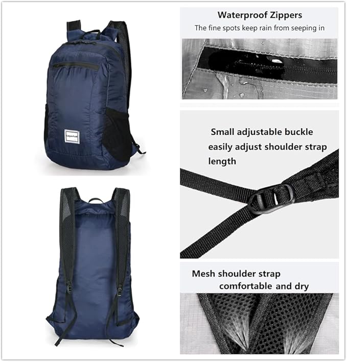 Small Foldable Hiking Daypack Packble Skin Casual Backpack Camping Cycling Travel Outdoor Day Bags Useful (Dark Blue)