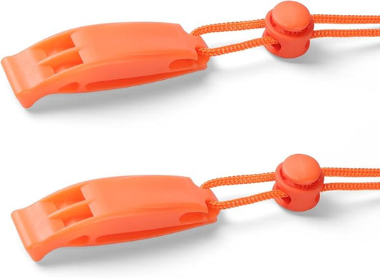 2-Pack Whistle Emergency Safety with Lanyards - High Decibel Survival Whistle for Life Jackets, Boating, Kayaking, Hiking, Hunting & Rescue