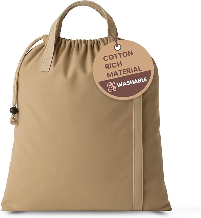 LFH Home Cotton Canvas Large Laundry Bag with Handle, Heavy Duty Drawstring Closure Washable Laundry Bags, School Travel, Home, Hotel, College Dorm, Organizer Sack, Toys Clothes 20x30-Beige