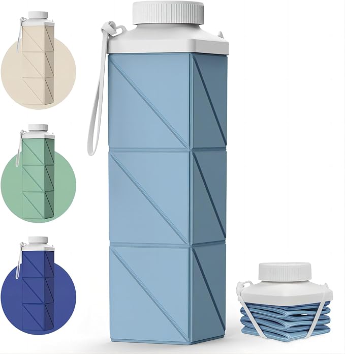 POMKAKA Collapsible Water Bottles 24.3oz(720ml), 2nd Generation Leakproof BPA-Free Travel Water Bottle,Lightweight Reusable Water bottle for Travel Cycling Gym Camping Sports,Blue