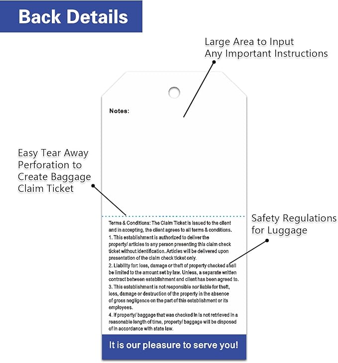 1000 Baggage Claim Check Tags with Transfer Tape on Back, 4 3/4 x 2 3/8 Hotel Luggage ID Tags Numbering from 001 to 1000, Baggage Identification for Hotel Suitcase Motel Bag