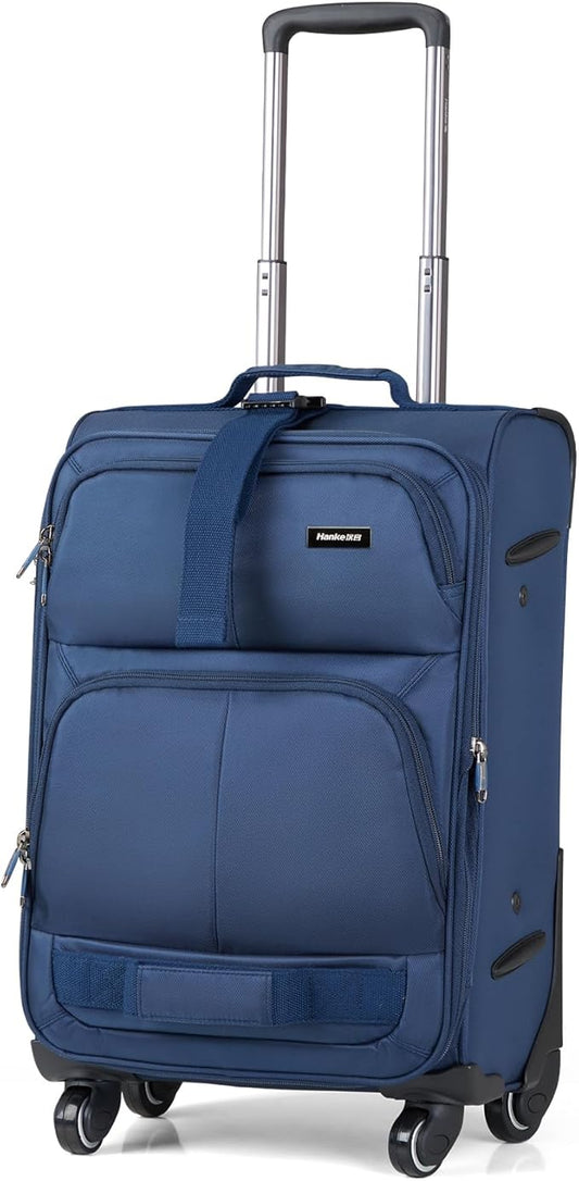 Hanke 20 Inch Softside Expandable Carry On Luggage with Spinner Wheels, Rolling Suitcase Travel Luggage with TSA Approved Luggage,Blue