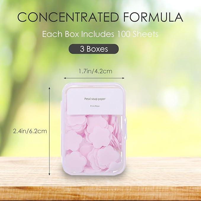 300pcs Portable Hand Washing Soap Sheets, Scented Mini Soap Sheets, Disposable Soluble Soap for Outdoor Travel, Camping, Hiking (Pink)