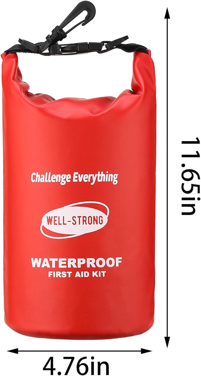 Emergency First Aid Kit for Boating & Marine Safety Waterproof Medical Supplies with Roll Top Design for Fishing, Kayaking Red