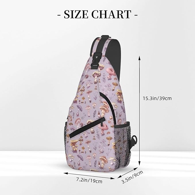 SUPLUCHOM Sling Bag Mushrooms Vintage Botanical Hiking Daypack Crossbody Shoulder Backpack Travel Chest Pack for Men Women