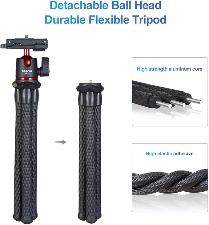 ULANZI Camera Tripod, Mini Flexible Stand w Hidden Phone Holder w Cold Shoe Mount, 1/4'' Screw f Magic Arm, Universal f iPhone 16 15 14 Pro Max XS Max X 8 Samsung Canon Nikon Sony DJ Pocket 3 Cameras