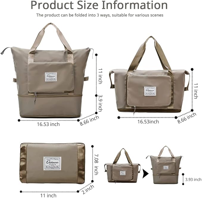 Large Capacity Foldable Travel Bag Expandable Portable Carry on Bag Dry&Wet Separation Sports Duffel Bags