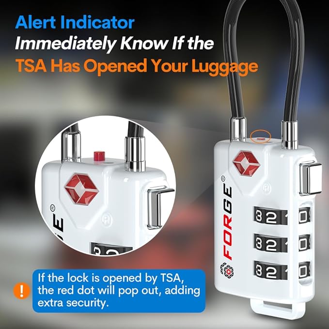 TSA Approved Cable Luggage Locks, Re-settable Combination with Alloy Body (White 4 Locks)