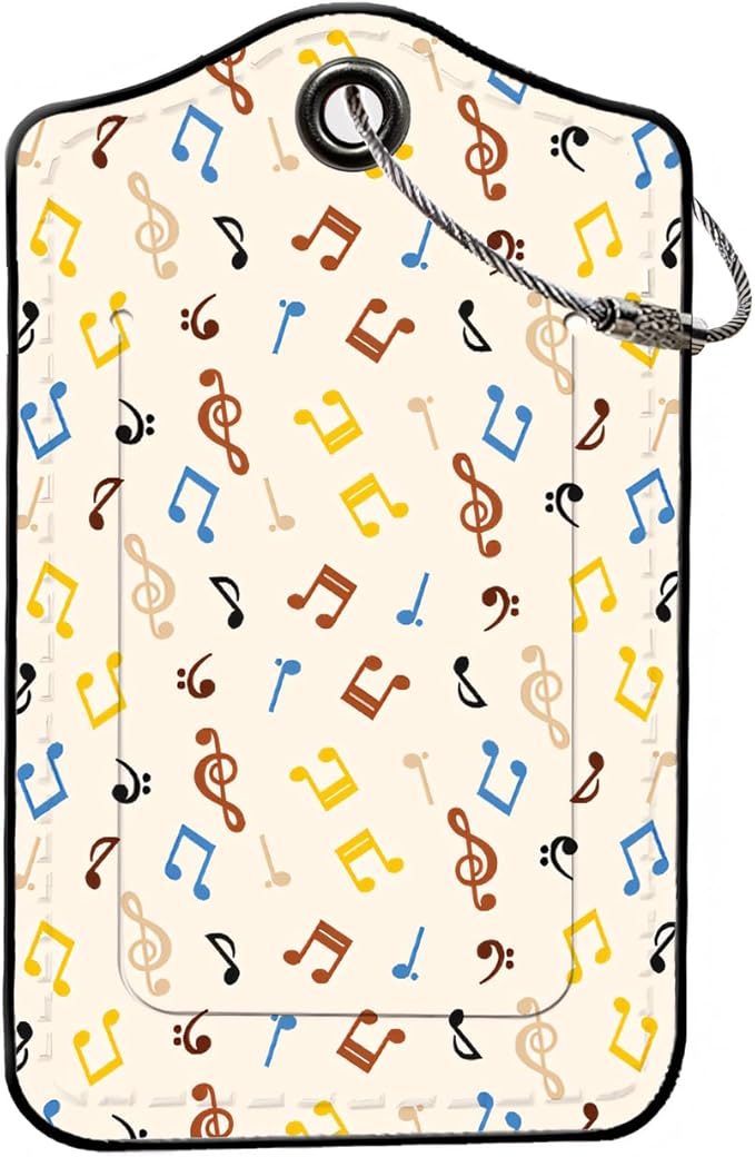 Luggage Tags for Suitcases, 2-Pack PU Leather for Cruise & Travel, Baggage ID Tags with Privacy Cover & Address Card, Durable Metal Ring, Kids Adults Travel Accessories, Dancing Notes
