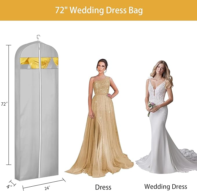 65" Dress Bags for Gowns Long, Dress Garment Bags for Hanging Clothes, Dress Bags for Closet Storage and Traveling, Foldable Dress Cover