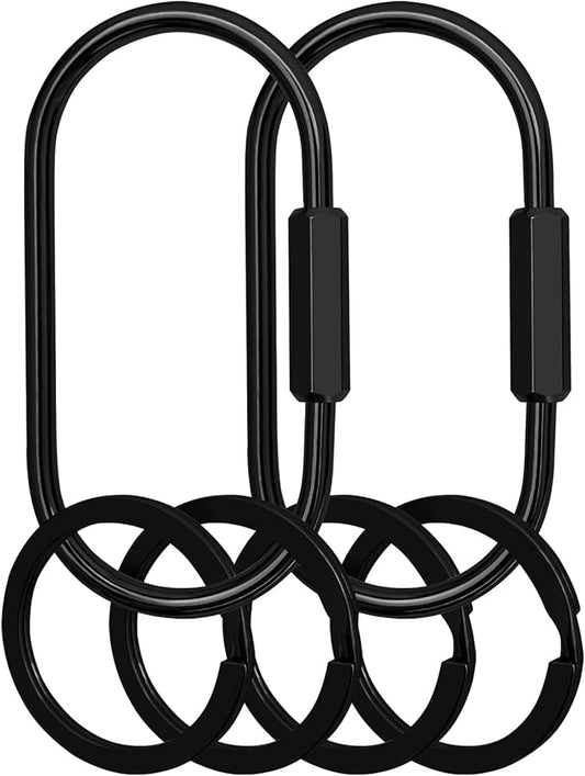 Key Chain, Brass Key Rings 2 Pack Screw Lock Key Organizer with 4 Rings Carabiner Keychain Clip for Men and Women