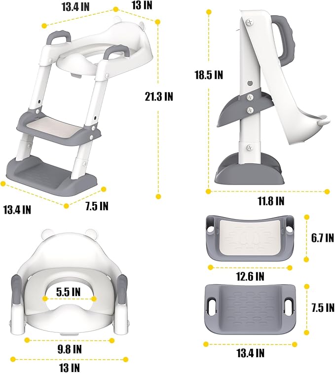 HBTower Potty Training Seat with Step Stool Ladder for Toddlers, Adjustable Kids Toilet Seat with Splash Guard, Anti-Slip Pads & Safety Handles, Comfortable Potty Chair for Boys & Girls (Grey)