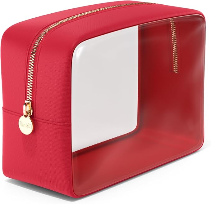 Clear Makeup Bag Zipper Pouch, Transparent Cosmetic Case Organizer, TSA Approved Travel Toiletry Case, Travel Accessories Essentials Makeup Tote for Women, Large Cute Make up Bag for Purse - Ruby