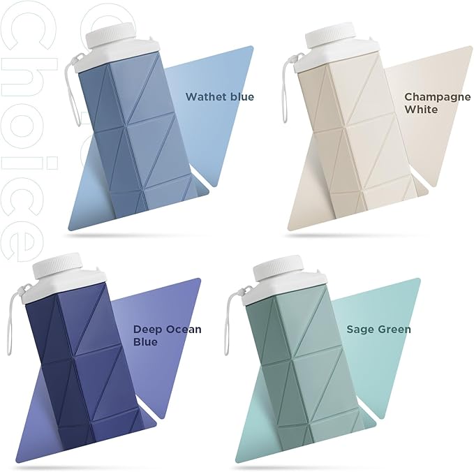 POMKAKA Collapsible Water Bottles 24.3oz(720ml), 2nd Generation Leakproof BPA-Free Travel Water Bottle,Lightweight Reusable Water bottle for Cycling Gym Camping Sports, Deep Ocean Blue
