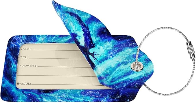 Set of 2 Dragon Luggage Tags for Suitcases Travel, Cool Blue Bag Tags for Luggage Backpack with Privacy Cover Id Label, Stainless Steel Loop and Address Card