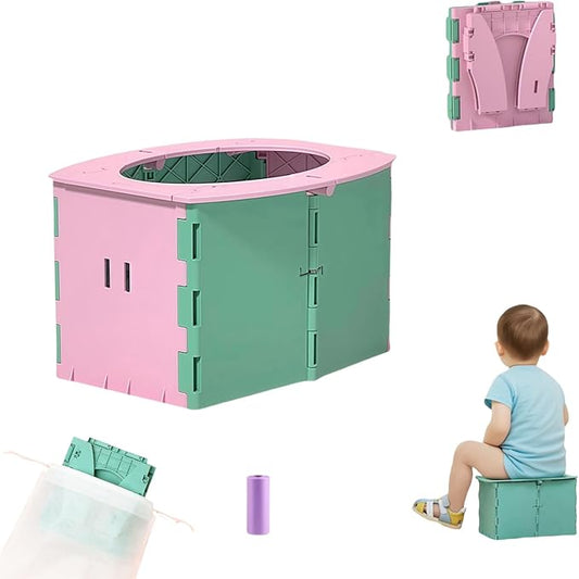 Travel Potty,Portable Potty Seat Foldable Travel Training Toilet Seat,Foldable Toilet for Outdoor Camping (Teal Pink)
