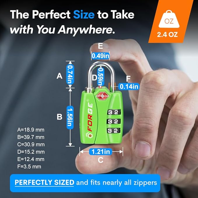 Forge TSA Luggage Combination Lock - Open Alert Indicator, Easy Read Dials, Alloy Body- Ideal for Travel, Lockers, Bags (Green 4PK)