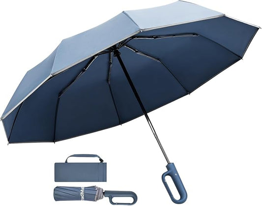 TradMall Travel Umbrella, 280T Fabric Windproof Automatic Portable Compact Folding Umbrellas for Rain with Reflective Stripe for Women and Men