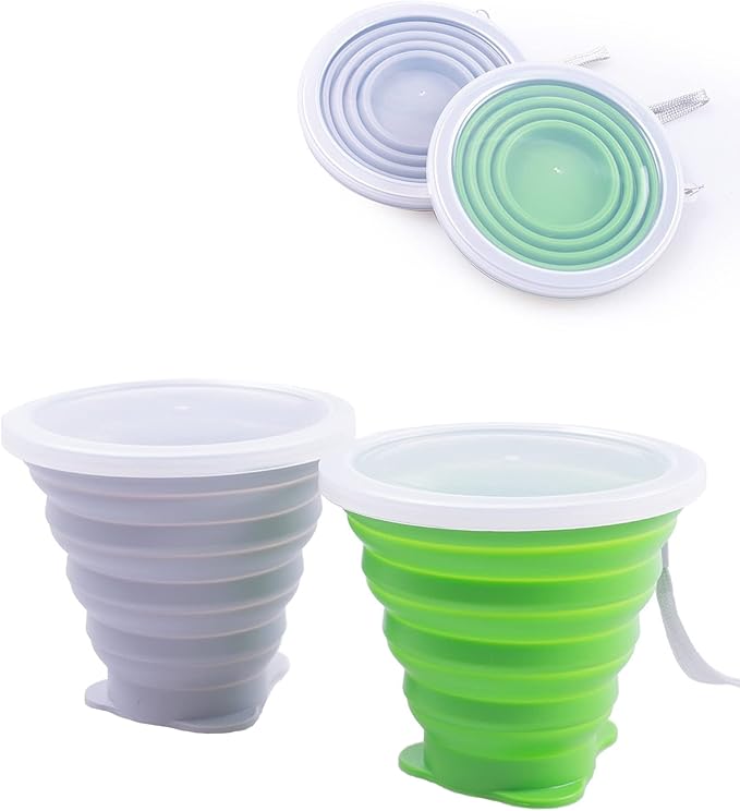 IYYI Collapsible Cups for Traveling, Silicone Collapsible Cups, Camping Mugs, Foldable Cup, Folding Cup for Camping, Hiking, Outdoors, Travel (Gray-Green)