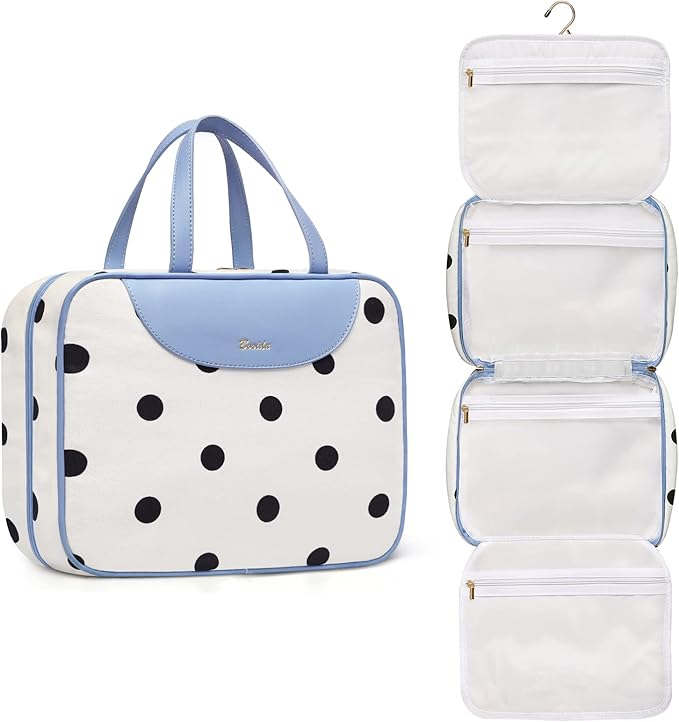Hanging Travel Toiletry Bag,Large Capacity Cosmetic Travel Toiletry Organizer for Women with 4 Compartments & 1 Sturdy Hook,Perfect for Travel/Daily Use/Christmas