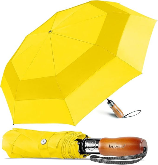 Lejorain Large Folding Golf Umbrella - Compact Mens Umbrellas Travel Rain and Windproof 54inch Collapsible Automatic Open Close Umbrella 210T Teflon Vented Double Canopy