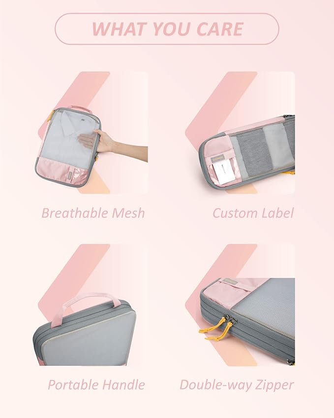 BAGSMART 6 Set Compression Packing Cubes - Lightweight Travel Essentials, Durable Luggage Organizer