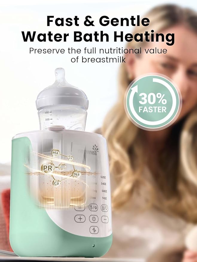 GROWNSY Nutri Bottle Warmer with Innovative Auto-Lift Feature, 10-in-1 Fast Baby Bottle Warmer with Night Light, Retain Nutrients Milk Warmer for All Bottles