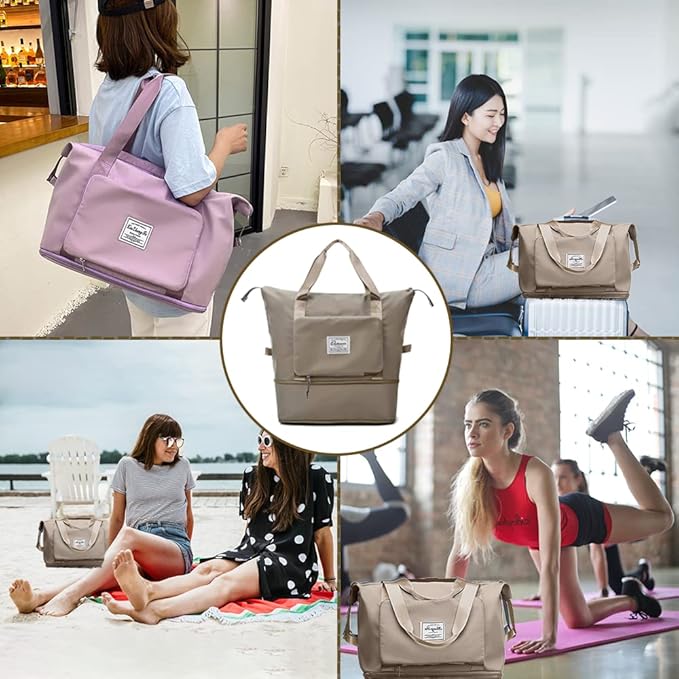 Large Capacity Foldable Travel Bag Expandable Portable Carry on Bag Dry&Wet Separation Sports Duffel Bags