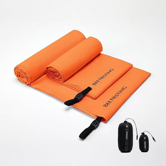 Ultralight Quick Dry Towel - Medium&Small 2 Pack Microfiber Towels with Compact Packable Pocket for Lightweight Backpacking Travel, Beach, Gym, Camping & Hiking(Orange, M&S 2 Set)