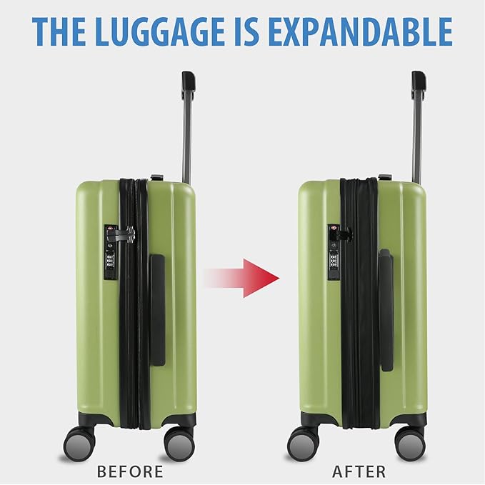 KROSER Hardside Expandable Carry On Luggage with Spinner Wheels & Built-in TSA Lock, Durable Suitcase Rolling Luggage with USB Port, Carry-On 20-Inch, Green