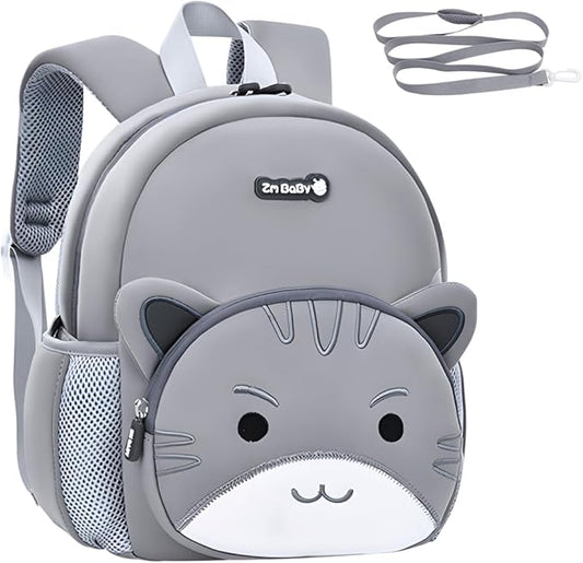 Padgene Toddler Backpacks Kids Preschool Backpack Waterproof Neoprene Animal Schoolbag Lunch backpack 3D Cartoon Cat Mini Travel Bag for Boys Girls Ages 3-5