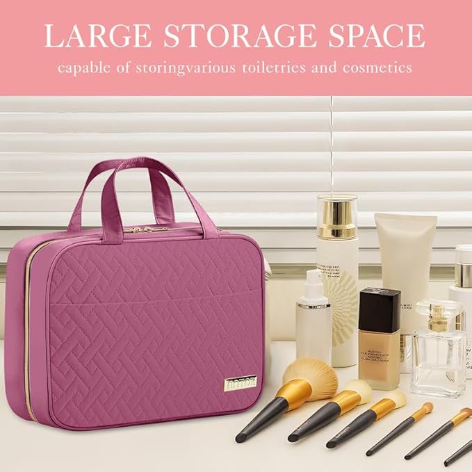 HOTOR Travel Toiletry Bag w/Hanging Hook - Spacious Toiletry Bag Essentials for Women & Men, Makeup Bag/Big Comparment, Waterproof for Travel Accessories, Medium, Rosewood-Pink