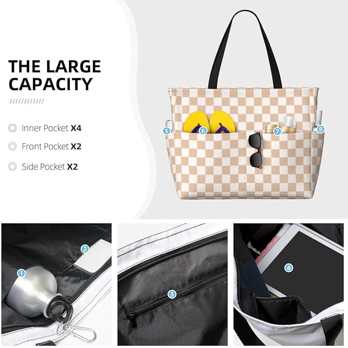 Waterproof Beach Tote Pool Bags for Women Ladies Extra Large Gym Tote Bag for Weekender Travel with Small Pouch