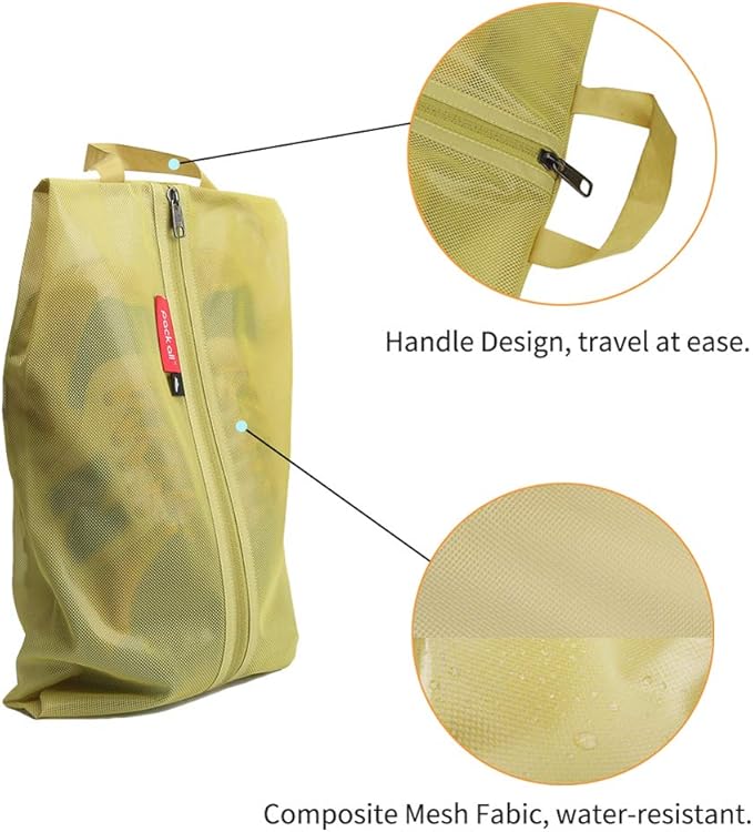 pack all Shoe Bag for Travel, Water-Resistant Shoe Pouch for Gym, Odor-Resistant Soccer Cleats Bag for Sport (Mustard, 1-Pack)