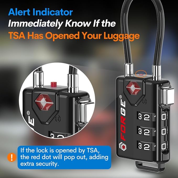 TSA Approved Cable Luggage Locks, Re-settable Combination with Alloy Body, Black 2 Locks.